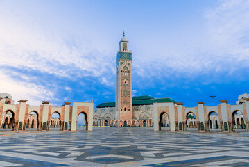 Casablanca, Morocco: Panoramic view of Hassan II Mosque, largest functioning mosque in Africa