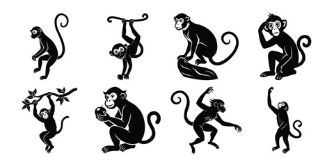 Monkey Silhouette Clipart – Hanging, Sitting, Climbing Monkey vector for Jungle Crafts & Logos