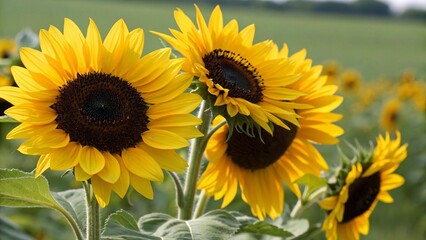 Obraz premium Close Up of Two Sunflowers in a Field