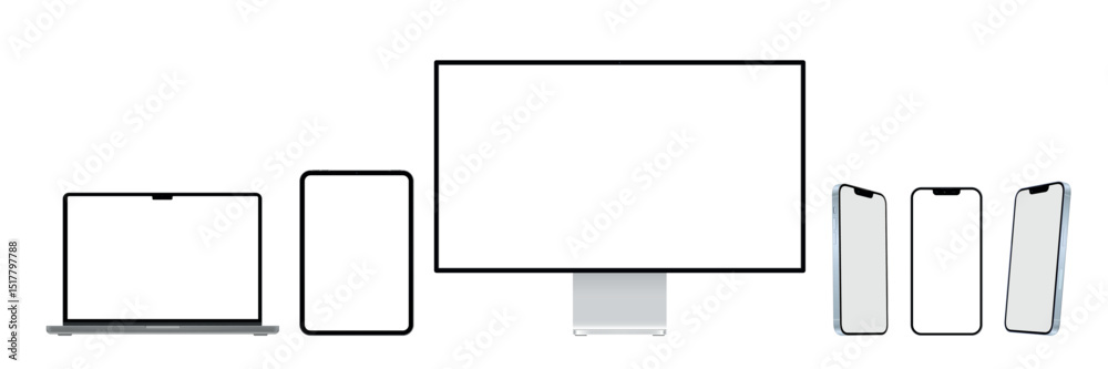 Poster Electronics and devices related line icon set. Computers and mobile phones. Laptop and tablet vector collection