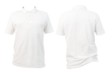 White polo shirt front and back view isolated on white background for apparel design template and fashion display