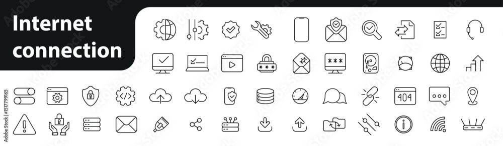 Aufkleber outline set icons related to network, internet. linear icon collection. editable stroke. vector illu