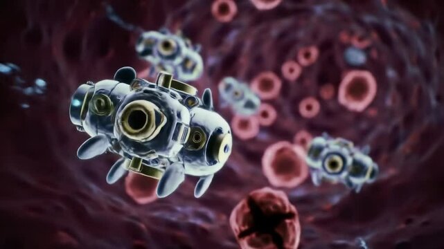 Advanced nanobots navigating through bloodstream for medical innovations and healing technologies