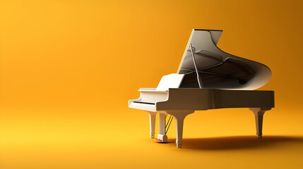 Pixel Art White Grand Piano On Bright Yellow Background