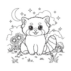 cute red panda in the field vector illustration graphic design. to colour