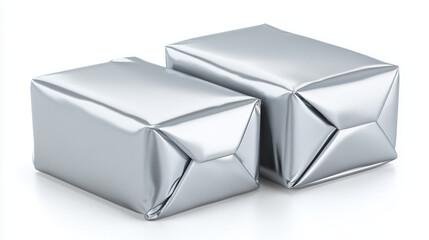 Silver Foil Wrapped Packages on White Background