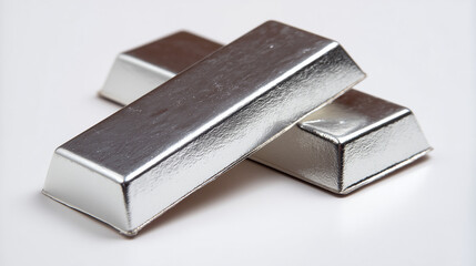 Silver Bars Stacked on White Background in Close Up