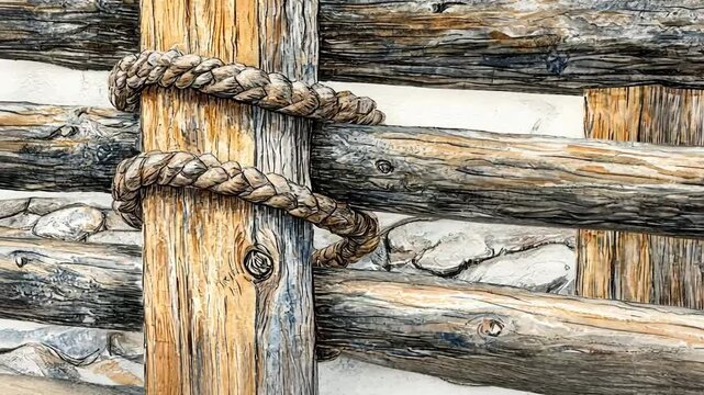 Rustic Wooden Fence with Rope Detail