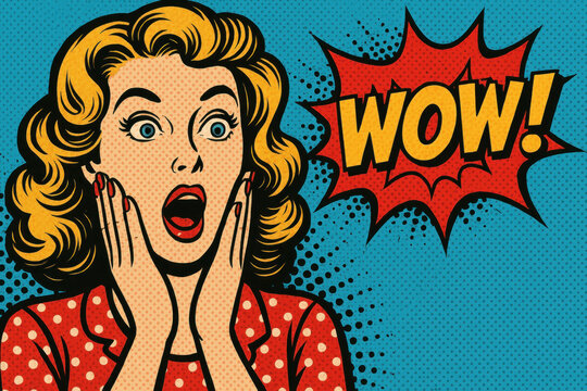 Surprised woman in pop art style.