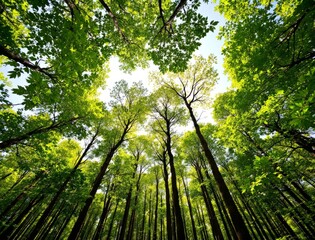 Lush green canopy sunlight forest trees nature