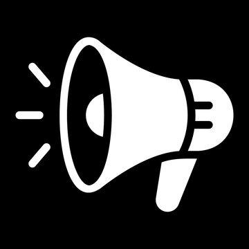 Icono de un meg&aacute;fono sonando o transmitiendo un mensaje o comunicado en color blanco sobre fondo negro