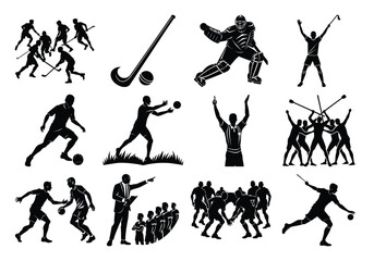 Team Sports Silhouette Set – Soccer, Volleyball, Field Hockey, Celebrations & Coaching Moments
