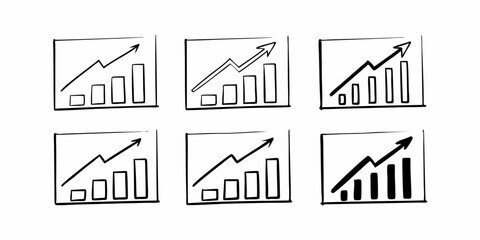 Growing graph icon set, Growth success arrow symbol, Vector illustration