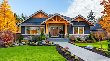Modern House Exterior With Autumn Foliage