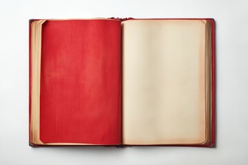 Open Antique Red Book with Aged Pages on White Background