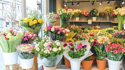 Obraz premium Colorful Floral Display In Flower Shop
