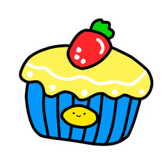 cupcake with cherry, an illustration of a pancake icon with a strawberry on top