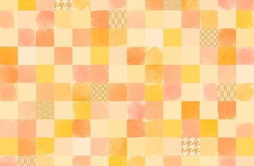 暖色系水彩タイル背景ベクターイラスト 和風 和柄 秋