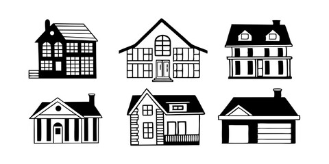 House icon set. Set of black house, Real estate symbols, vector illustration