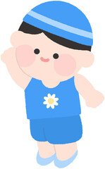 여름 휴가 수영복 어린이 수영복 비치발리볼 하는 수영복 입은 남자 어린이 일러스트