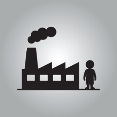 Obraz premium Silhouette illustration of a factory building with a person standing nearby producing pollution