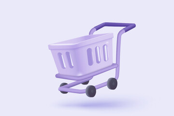 3d shopping bag for online shopping and digital marketing concept. Basket minimal icon with shadows on purple background. Shopping bag for buy, sale, discount, promotion. 3d vector icon illustration