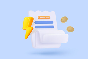 3D bill icon for payment transaction with notice. paper receipt for shopping offer in store. Business invoice bill expenses idea concept. 3d invoice list icon vector render illustration
