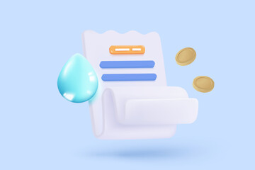 3D bill icon for payment transaction with notice. paper receipt for shopping offer in store. Business invoice bill expenses idea concept. 3d invoice list icon vector render illustration