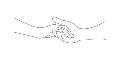 a man's hand holds a woman's. drawing by hand