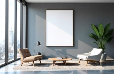 Mockup poster frame in minimalist modern interior background