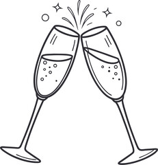 Couple drinking Champagne and toasting, two glasses of champagne