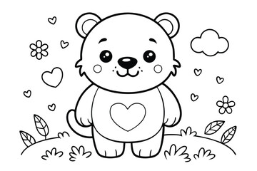 Cute Teddy Bear with Heart Coloring Page for Kids and Adults
