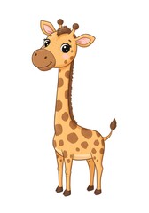 Cute baby giraffe cartoon vector illustration isolated on white