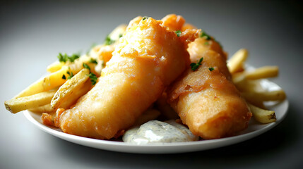 Golden Fried Fish And Chips Meal On Plate