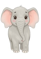 Obraz premium Cute baby elephant cartoon drawing with a fun, smiling character for your wild safari illustration