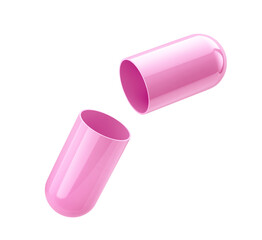 Medical opened capsule pill isolated on white. Clipping path included