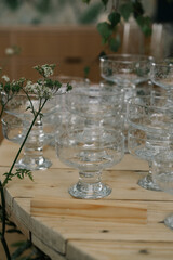 table setting for a wedding or event dinner, glasses for drinks