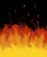 Vibrant flames with swirling patterns in shades of orange and yellow