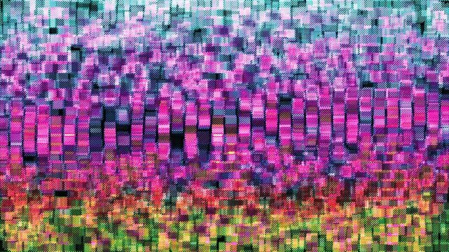 Dynamic Abstract Motion Background Vibrant Gradient of Textured Rectangular Blocks and Squares in Blue, Purple, Pink, Orange, and Green Hues - Powered by Adobe