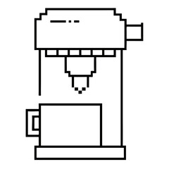 Detailed pixel outline coffee maker illustration with a cup on a transparent background