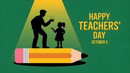 international teachers day graphic design showing pencil spotlight student shadows and gratitude theme
