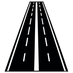 Two lane road perspective black and white graphic illustration