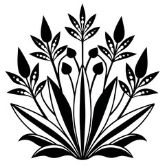 Stylized black and white floral design element egyptian inspired