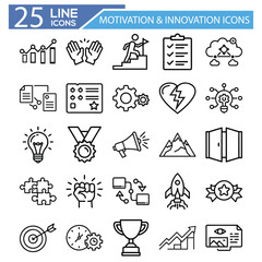 Motivation & Innovation Icon Set – Creative Outline Icons for Ideas, Growth, and Success