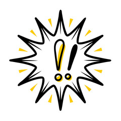 Exclamation mark with radiant light on transparent background for web and graphic design