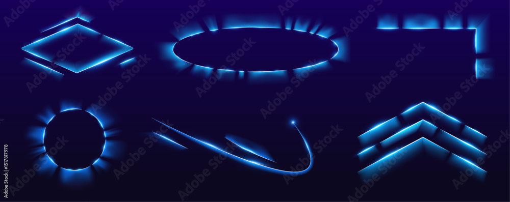 Poster abstract light frames shimmer with energy and shape. from stars to bolts, the glow creates depth and