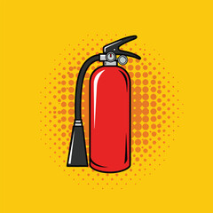 fire extinguisher pop art vector symbol with yellow background and halftone dots