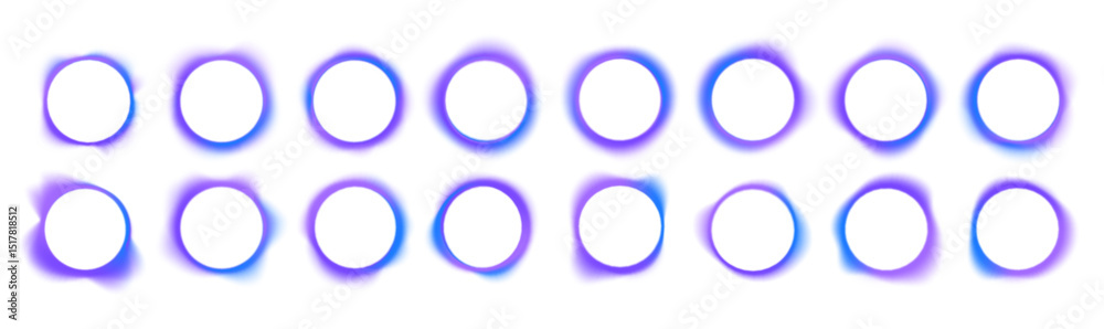 Poster Round banner with neon gradient isolated on white transparent background in PNG vector format. Round light frame. Can be used for badges, price tags, labels.	
