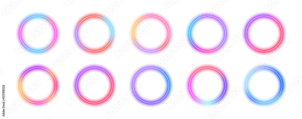 Poster round banner with neon gradient isolated on white transparent background in png vector format. round