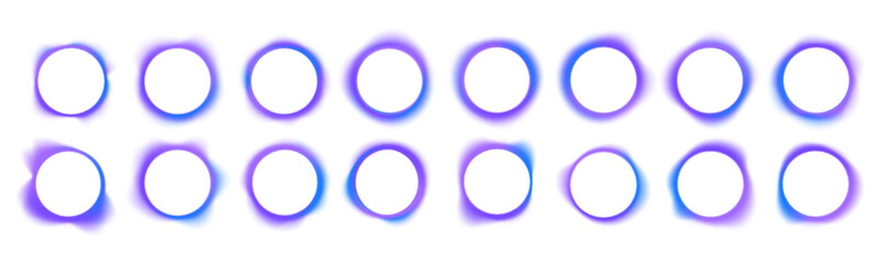 Round banner with neon gradient isolated on white transparent background in PNG vector format. Round light frame. Can be used for badges, price tags, labels.	
